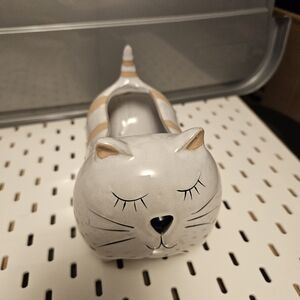 Ceramic Cat Figurine - Gray and Tan